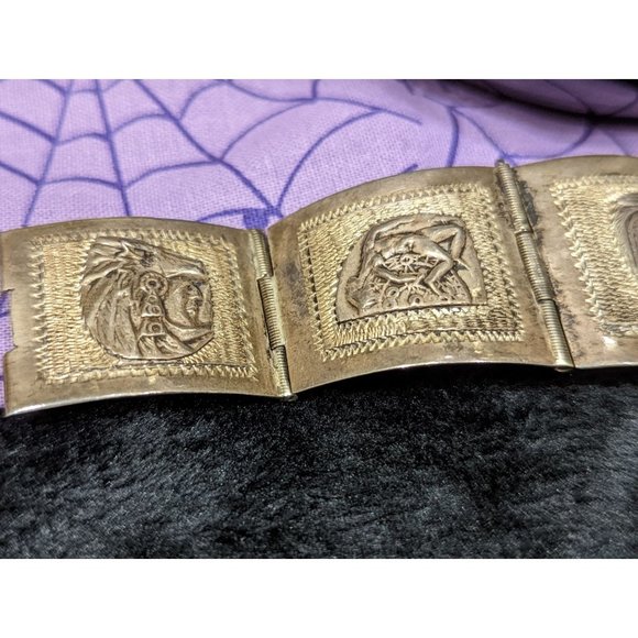 Vintage Taxco, Silver Link Style Bracelet with embossed figural elements, 1970's - Picture 6 of 7